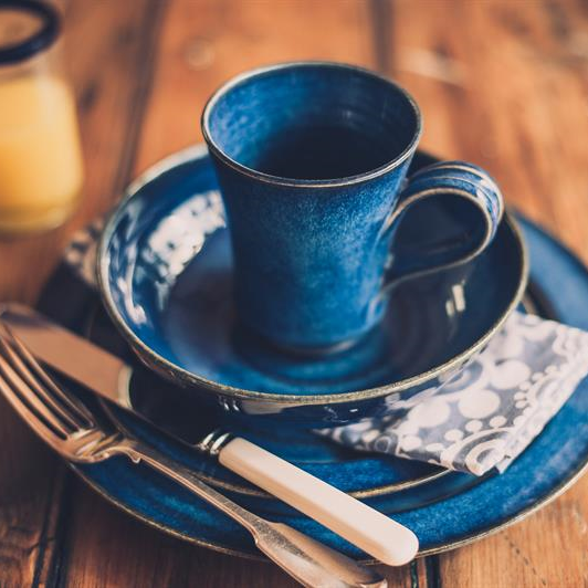 Fluted coffee cup & saucer - Blue